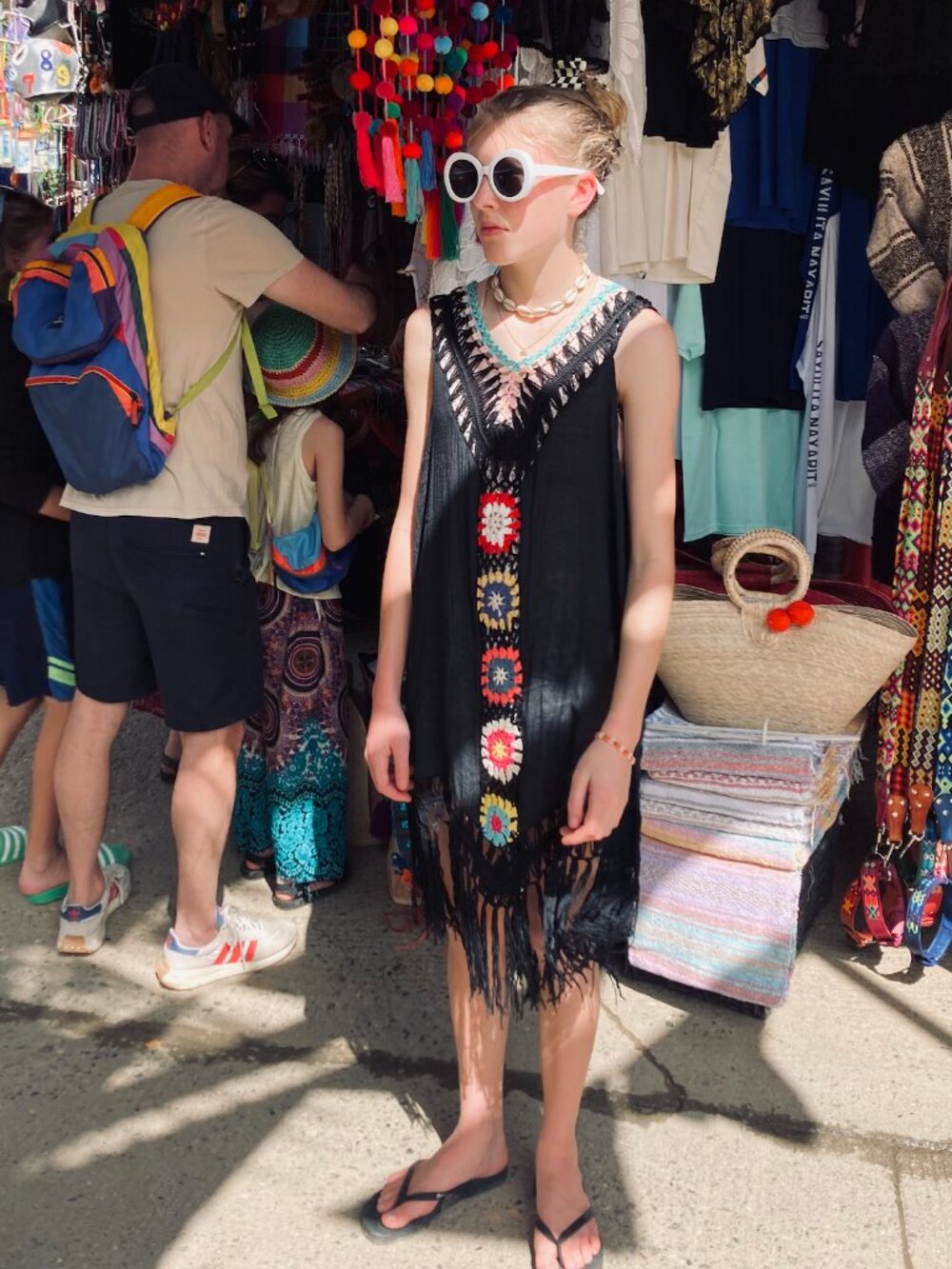 Bohemian Mexican beach coverup/tunic - black - OS